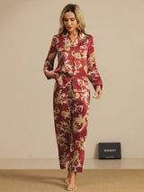 [Wine Dragon] SilkSilky  Long Sleeve Lapel Collar Women's Pajamas 007