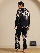 [Black] SilkSilky  Long Sleeve Lapel Collar Men's Pajamas 002