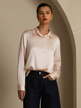 [Light Pink] SilkSilky  Long Sleeve Lapel Collar Women's Shirts 007