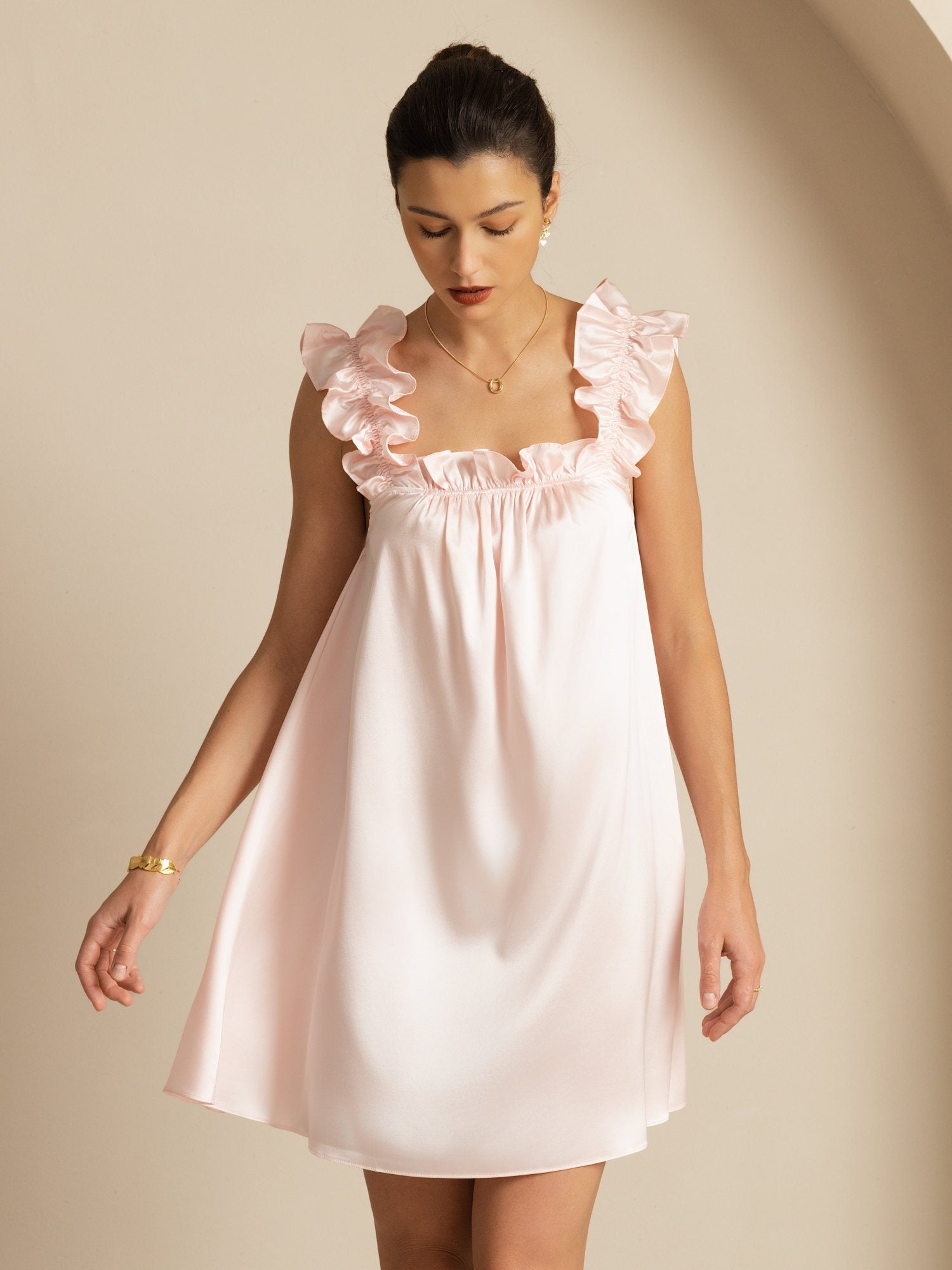 [Pink] SilkSilky  Sleeveless Square Neck Nightgown 001