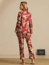 [Wine Dragon] SilkSilky  Long Sleeve Lapel Collar Women's Pajamas 002