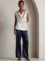 [Light Gray] SilkSilky  Cap Sleeve Cowl Neck Women's T-Shirt 001