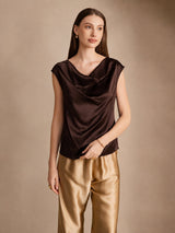 [Bitter Chocolate] SilkSilky  Cap Sleeve Cowl Neck Women's T-Shirt 003