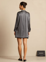 [Dark Gray] SilkSilky  Long Sleeve Stand Collar Blouse 002