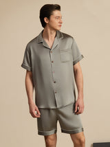 [Grayish Green] SilkSilky  Short Sleeve Lapel Collar Men's Pajamas 001
