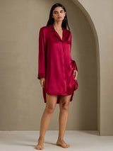 [Wine] SilkSilky  Long Sleeve Lapel Collar Nightshirt 006