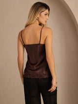 [Brown] SilkSilky  Spaghetti Strap V Neck Camisole Top 002