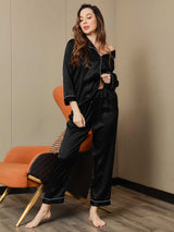 [Black] SilkSilky  Long Sleeve Lapel Collar Women's Pajamas 006