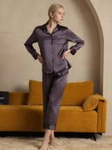 [Purple Gray] SilkSilky  Long Sleeve Lapel Collar Women's Pajamas 001