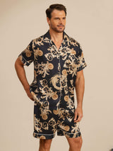 [Black Dragon] SilkSilky  Short Sleeve Lapel Collar Men's Pajamas 001