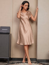[Tuscany] SilkSilky  Cap Sleeve V Neck Dress 005