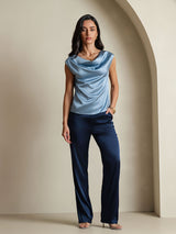 [Grayish Blue] SilkSilky  Cap Sleeve Cowl Neck Women's T-Shirt 005