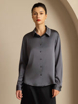 [Dark Gray] SilkSilky  Long Sleeve Lapel Collar Women's Shirts 003