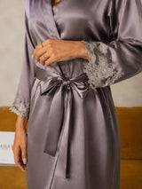 [Purple Gray] SilkSilky  3/4 Sleeve Women's Robe 004