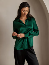 [Dark Green] SilkSilky  Long Sleeve Lapel Collar Women's Shirt 004