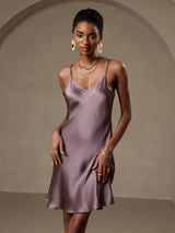 [Purple Gray] SilkSilky  Spaghetti Strap V Neck Dress 001