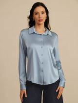 [Grayish Blue] SilkSilky  Long Sleeve Lapel Collar Women's Shirts 003