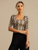 Women’s silk jersey scoop neck half sleeve animal print top