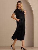 [Black] SilkSilky  Short Sleeve Crew Neck Dress 001
