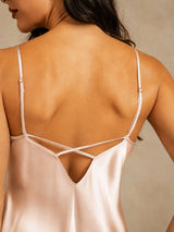 [Pink] SilkSilky  Spaghetti Strap V Neck Nightgown 005