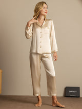 [Champagne] SilkSilky  Long Sleeve Lapel Collar Women's Pajamas 004