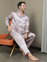 [Pale Mauve] SilkSilky  Long Sleeve Lapel Collar Men's Pajamas 006