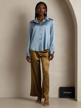 [Grayish Blue] SilkSilky  Long Sleeve Lapel Collar Women's Shirts 006
