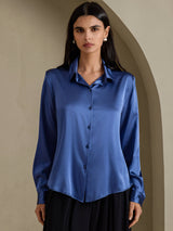 [Real Teal] SilkSilky  Long Sleeve Lapel Collar Women's Shirts 001