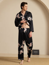 [Black] SilkSilky  Long Sleeve Lapel Collar Men's Pajamas 008