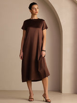 [Bitter Chocolate] SilkSilky  Short Sleeve Crew Neck Dress 004