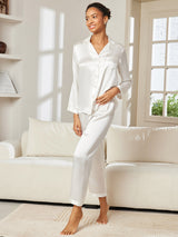 [White] SilkSilky  Long Sleeve Lapel Collar Women's Pajamas 004