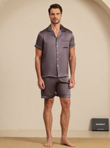 [Purple Gray] SilkSilky  Short Sleeve Lapel Collar Men's Pajamas 003