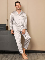 [Gray] SilkSilky  Long Sleeve Lapel Collar Men's Pajamas 001