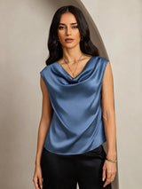 [Real Teal] SilkSilky  Cap Sleeve Cowl Neck Women's T-Shirt 003