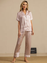 [Pink Heart Geo] SilkSilky  Short Sleeve Lapel Collar Women's Pajamas 007