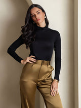 [Black] SilkSilky  Long Sleeve Turtle Neck Women's T-Shirt 001
