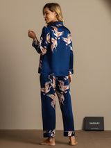 [Dark Blue] SilkSilky  Long Sleeve Lapel Collar Women's Pajamas 003