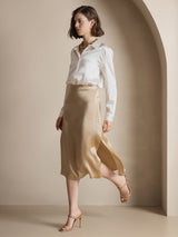 [White] SilkSilky  Long Sleeve Lapel Collar Women's Shirt 006