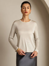 [Gray] SilkSilky  Long Sleeve Crew Neck Women's T-Shirt 006