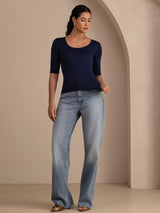 [Dark Blue] SilkSilky  Half Sleeve Women's T-Shirt 006