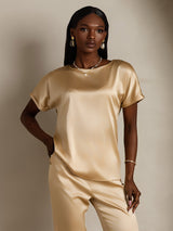 [Champagne] SilkSilky  Short Sleeve Boat Neck Women's T-Shirt 003