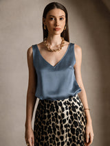 [Real Teal] SilkSilky  Sleeveless V Neck Camisole Top 003
