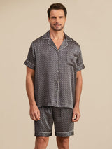 [Black Ginkgo] SilkSilky  Short Sleeve Lapel Collar Men's Pajamas 005