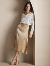 [White] SilkSilky  Long Sleeve Lapel Collar Women's Shirt 005