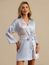 [Light Blue] SilkSilky  3/4 Sleeve Women's Robe 001