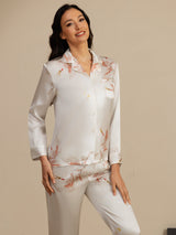 [White] SilkSilky  19Momme Long Sleeve Notch Collar Women's Pajamas 003
