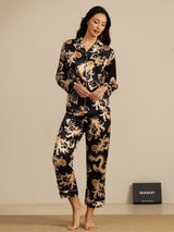 [Black Dragon] SilkSilky  Long Sleeve Lapel Collar Women's Pajamas 006