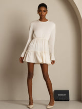 [Sea Pearl] SilkSilky  19Momme Silk Long Sleeve Round Neck Dress 001
