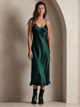 [Dark Green] SilkSilky  Spaghetti Strap V Neck Nightgown 001