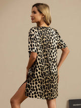 [Leopard] SilkSilky  Half Sleeve V Neck Nightgown 002
